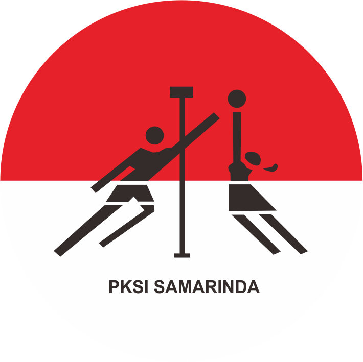 Logo Korfball Samarinda dengan gambar keranjang korfball berwarna biru dan kuning